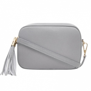 Tassel Zip Leather Bag - Light Grey